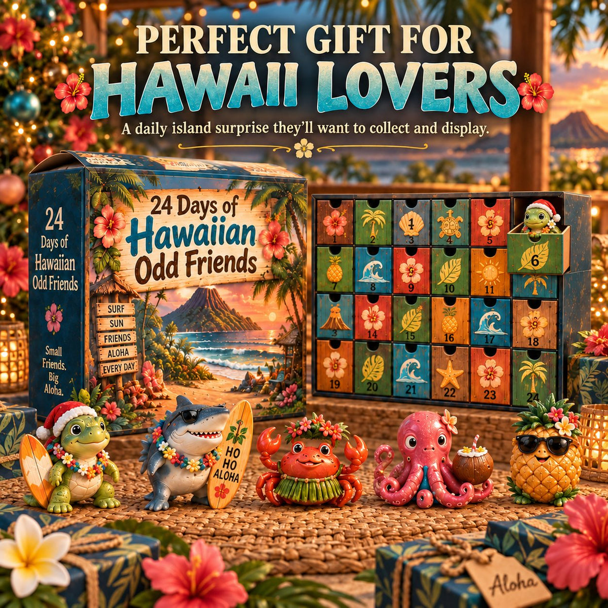 24 Days of Hawaiian Odd Friends Advent Calendar | 24 Unique Tropical Mini Figures with Daily Surprises for Hawaii Lovers, Collectors & Christmas Displays