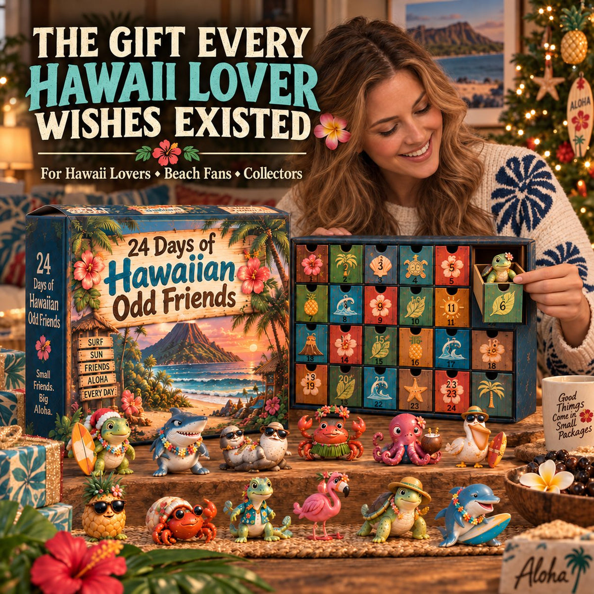 24 Days of Hawaiian Odd Friends Advent Calendar | 24 Unique Tropical Mini Figures with Daily Surprises for Hawaii Lovers, Collectors & Christmas Displays