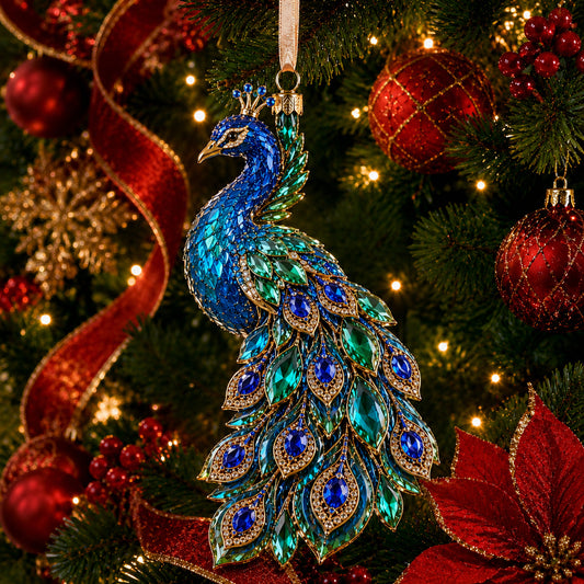 Christmas Gift -- Luxury Crystal-Style Christmas Ornaments | Sparkling Gemstone Peacock, Butterfly & Bird Tree Decorations for Elegant Holiday Décor