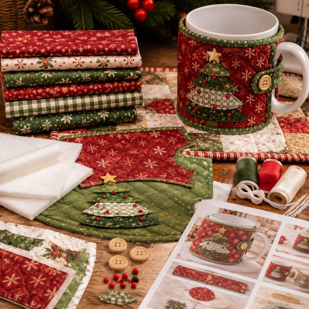 DIY Christmas Mug Cozy Sewing Kit 9 Festive Designs for Standard‑Size Mugs