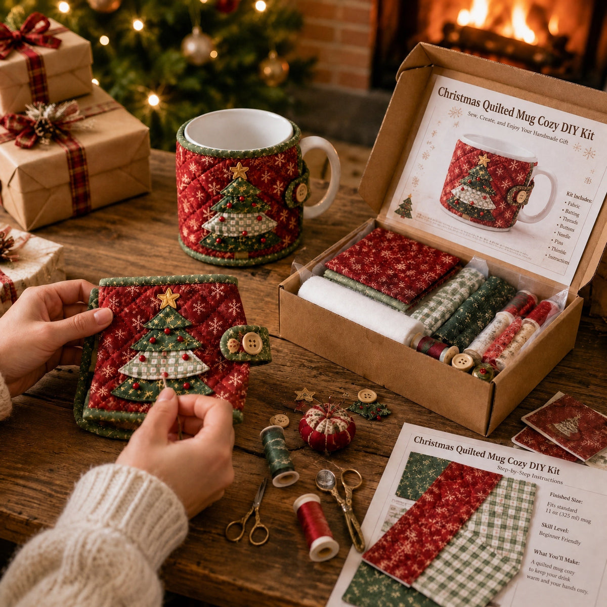DIY Christmas Mug Cozy Sewing Kit 9 Festive Designs for Standard‑Size Mugs